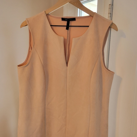 BCBGMAXAZRIA Blush Pink Sleeveless Soft Faux Leather Ruffle Bottom Dress, Size L - Picture 4 of 9